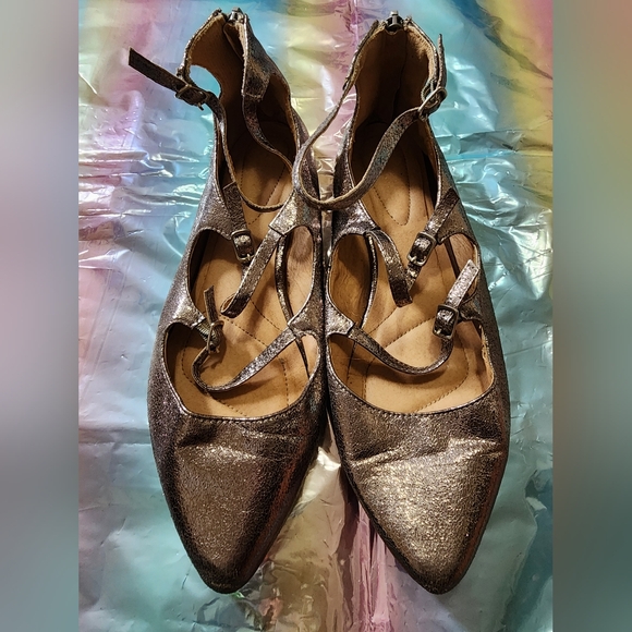 9 [Lane Bryant] Pewter Strappy Flats - Picture 2 of 11